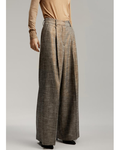 PANTALON PLISSÉ CARREAUX GRIS