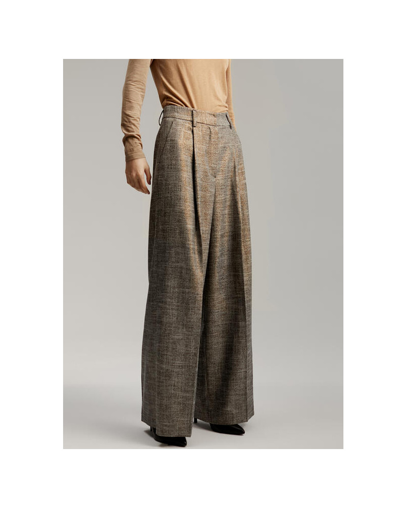 PANTALON PLISSÉ CARREAUX GRIS
