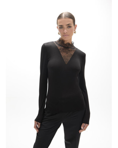 T-SHIRT COL V AVEC DENTELLE LC